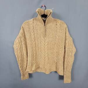Madewell Chunky Cable Knit Half Zip Mock Neck Wool Silk Blend Sweater